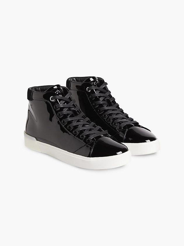 Black Calvin Klein Leather High-Top Women Sneakers | FVGT-14075