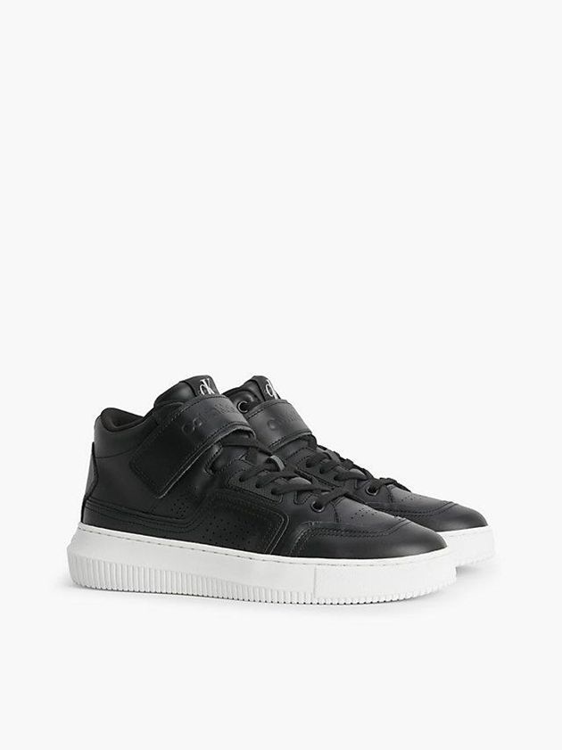 Black Calvin Klein Leather High-Top Women Sneakers | CXOJ-39561