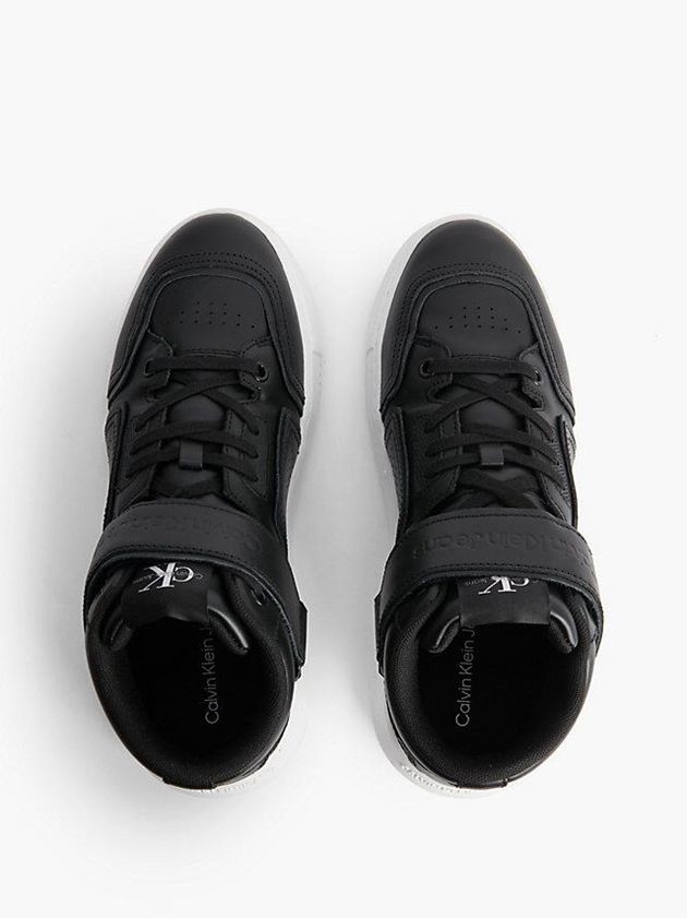 Black Calvin Klein Leather High-Top Women Sneakers | CXOJ-39561
