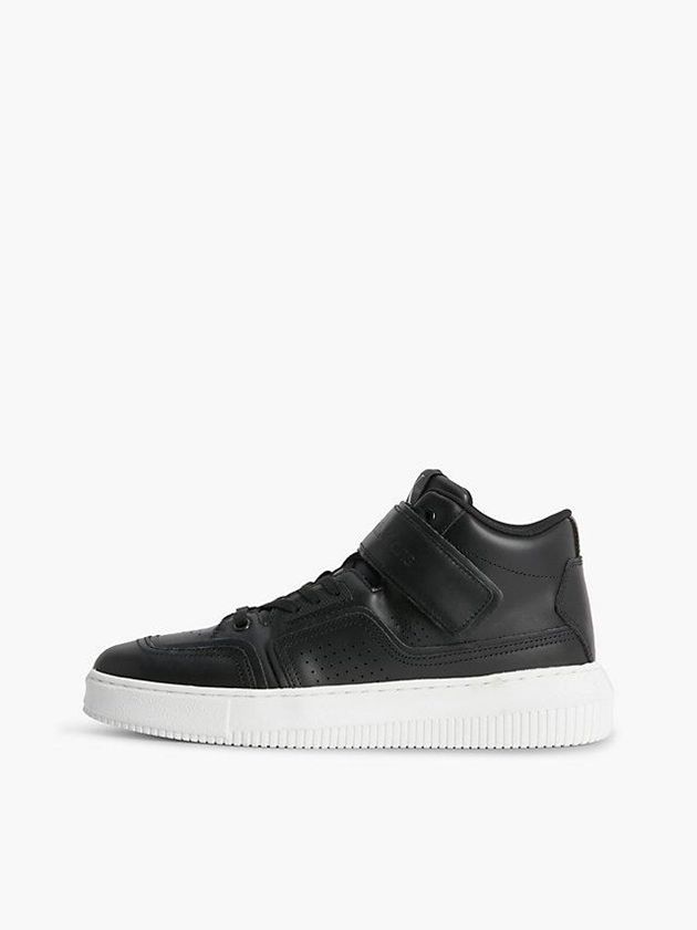 Black Calvin Klein Leather High-Top Women Sneakers | CXOJ-39561