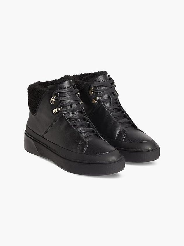 Black Calvin Klein Leather High-Top Women Sneakers | QIXT-72036