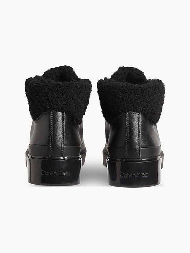 Black Calvin Klein Leather High-Top Women Sneakers | QIXT-72036