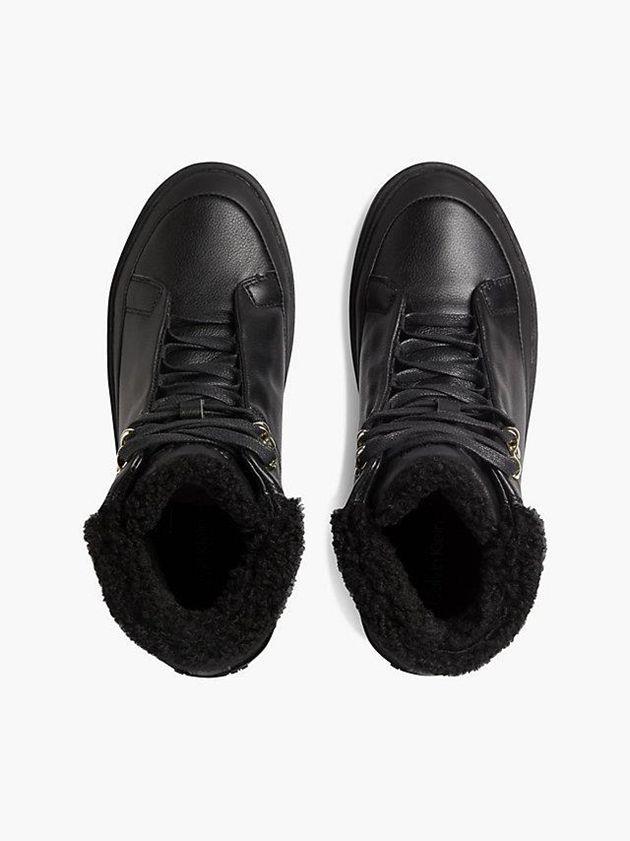 Black Calvin Klein Leather High-Top Women Sneakers | QIXT-72036