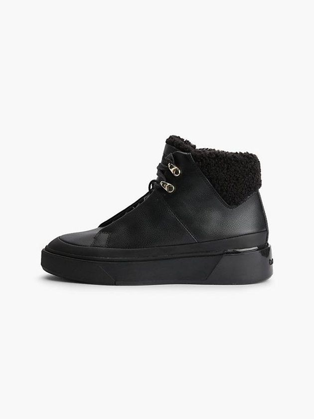 Black Calvin Klein Leather High-Top Women Sneakers | QIXT-72036