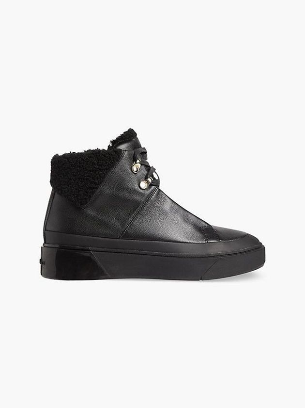 Black Calvin Klein Leather High-Top Women Sneakers | QIXT-72036