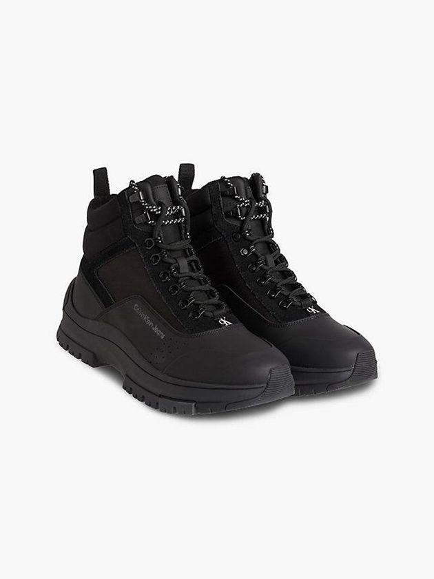 Black Calvin Klein Leather Hybrid Men Boots | ZWDY-20647
