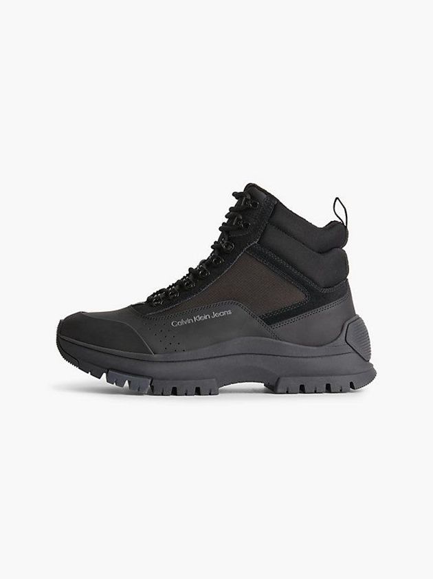 Black Calvin Klein Leather Hybrid Men Boots | ZWDY-20647