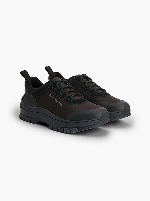 Black Calvin Klein Leather Hybrid Men Sneakers | EGMA-56028