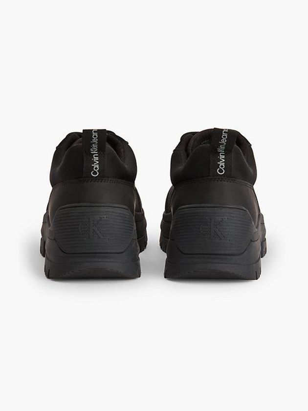 Black Calvin Klein Leather Hybrid Men Sneakers | EGMA-56028