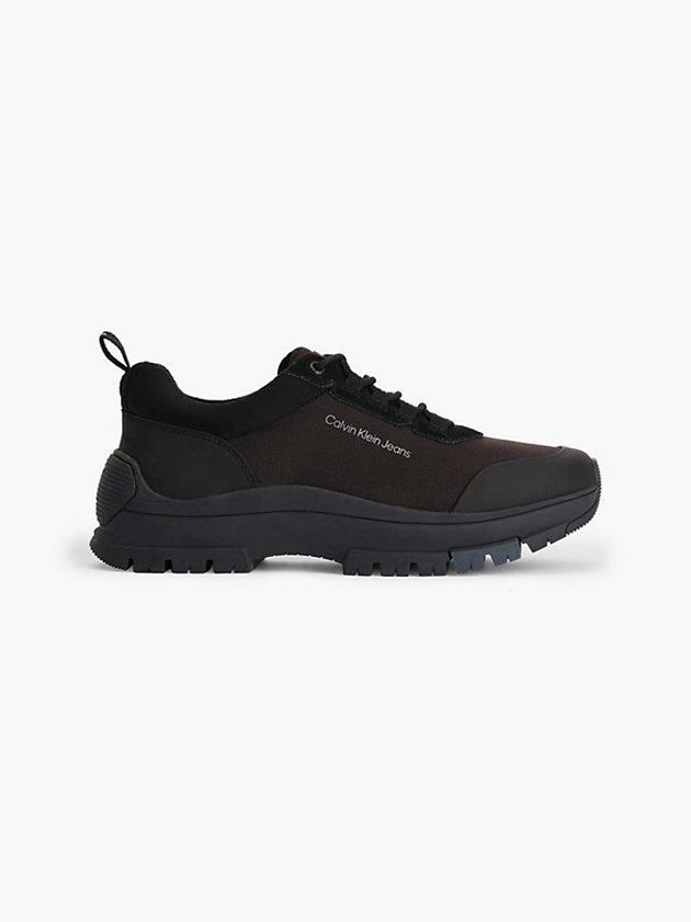 Black Calvin Klein Leather Hybrid Men Sneakers | EGMA-56028