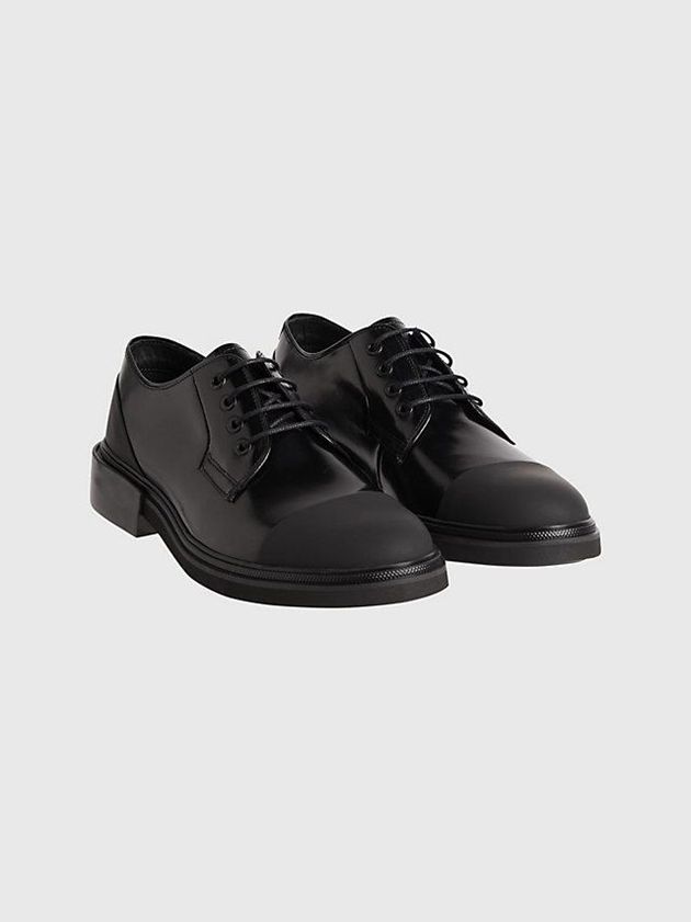 Black Calvin Klein Leather Lace-Up Men Slip On | HYTQ-58971