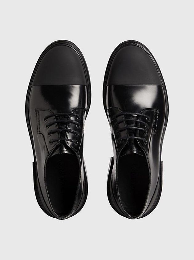 Black Calvin Klein Leather Lace-Up Men Slip On | HYTQ-58971
