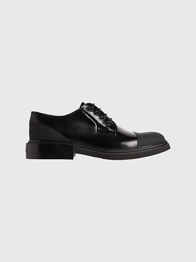Black Calvin Klein Leather Lace-Up Men Slip On | HYTQ-58971