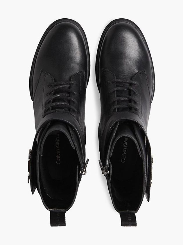 Black Calvin Klein Leather Lace-Up Women Boots | NIVP-10468