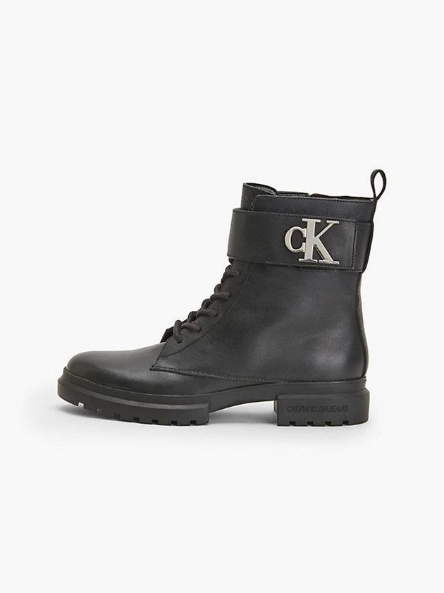 Black Calvin Klein Leather Lace-Up Women Boots | NIVP-10468