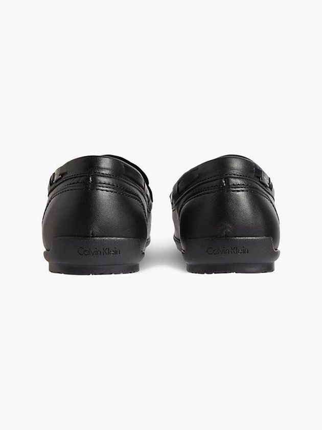 Black Calvin Klein Leather Loafers Men Slip On | OMZD-86052