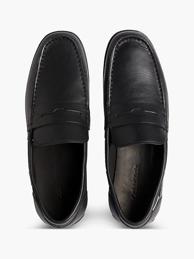 Black Calvin Klein Leather Loafers Men Slip On | OMZD-86052
