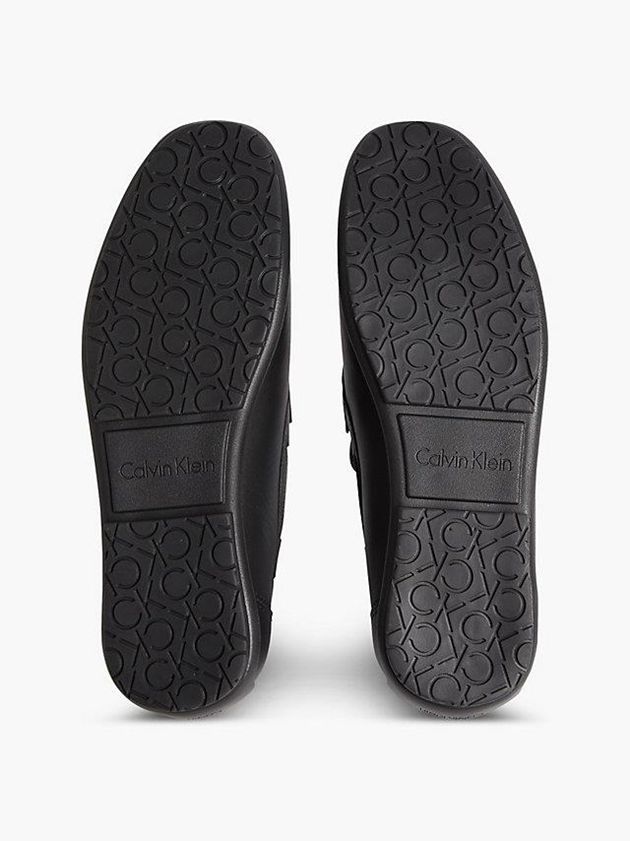 Black Calvin Klein Leather Loafers Men Slip On | OMZD-86052