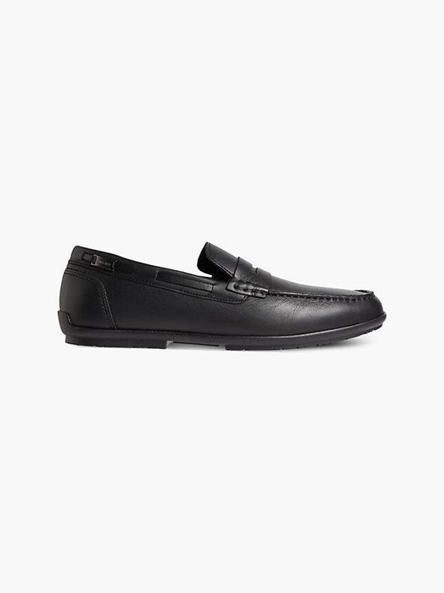 Black Calvin Klein Leather Loafers Men Slip On | OMZD-86052