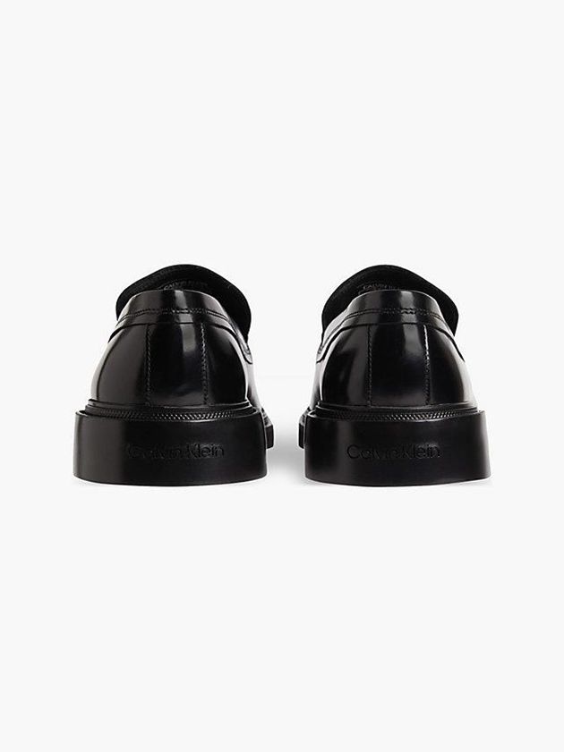 Black Calvin Klein Leather Loafers Men Slip On | CVRN-74926