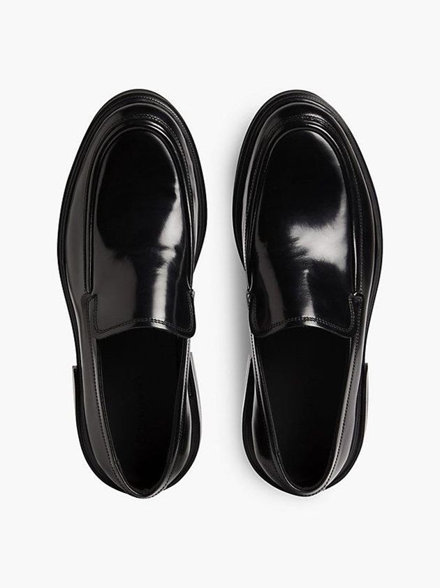 Black Calvin Klein Leather Loafers Men Slip On | CVRN-74926