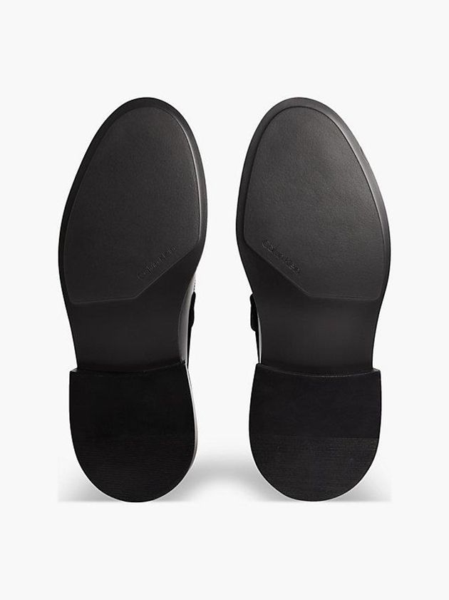 Black Calvin Klein Leather Loafers Men Slip On | CVRN-74926