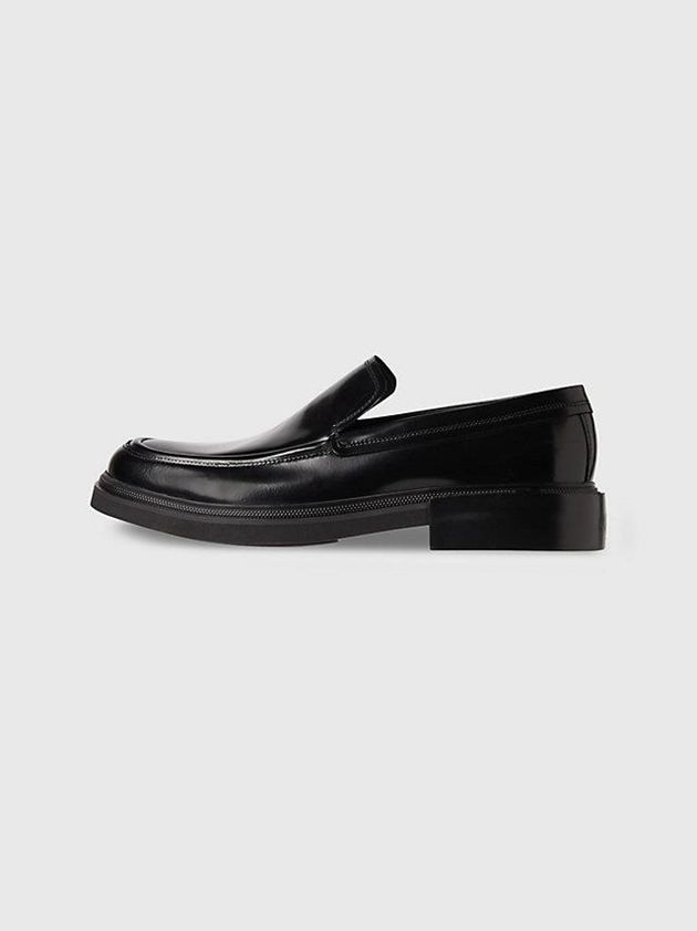 Black Calvin Klein Leather Loafers Men Slip On | CVRN-74926