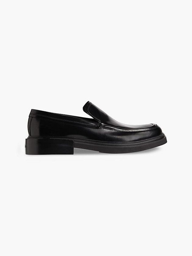 Black Calvin Klein Leather Loafers Men Slip On | CVRN-74926
