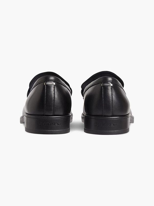 Black Calvin Klein Leather Loafers Men Slip On | ELJF-56843