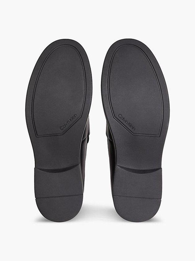 Black Calvin Klein Leather Loafers Men Slip On | ELJF-56843