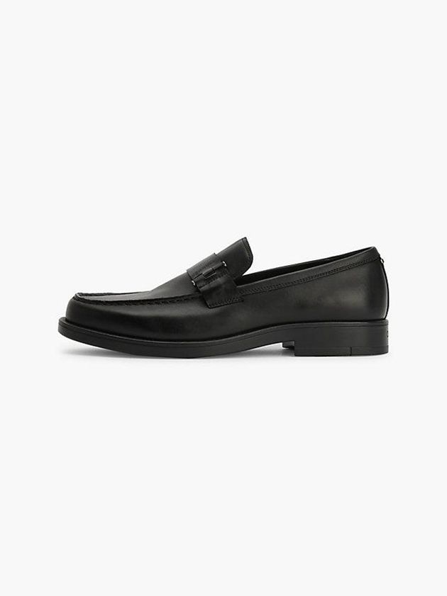 Black Calvin Klein Leather Loafers Men Slip On | ELJF-56843