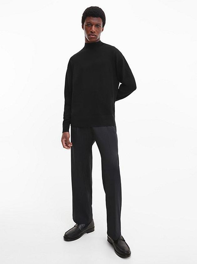 Black Calvin Klein Leather Loafers Men Slip On | ELJF-56843