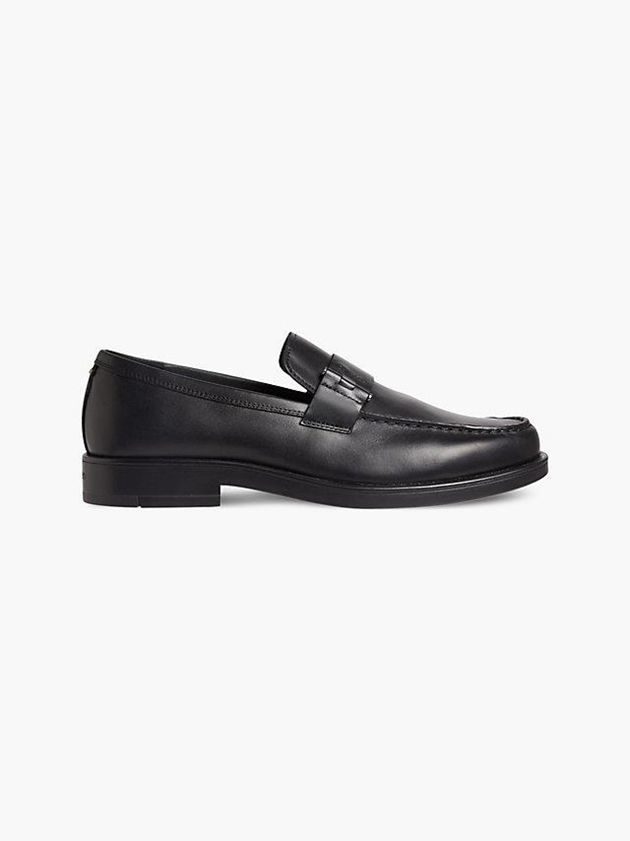 Black Calvin Klein Leather Loafers Men Slip On | ELJF-56843