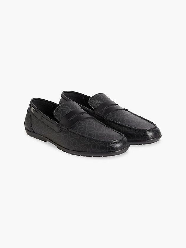 Black Calvin Klein Leather Logo Loafers Men Slip On | LAFK-59281