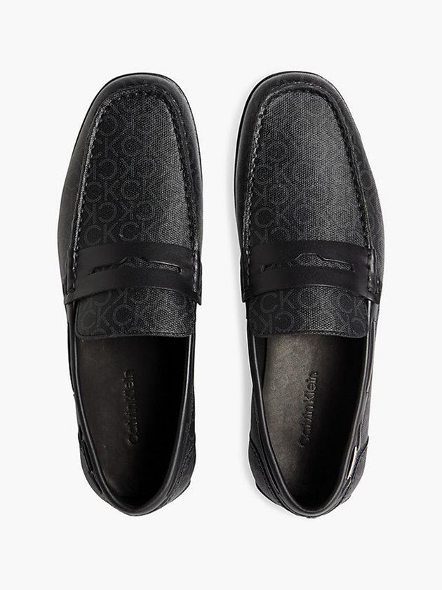 Black Calvin Klein Leather Logo Loafers Men Slip On | LAFK-59281