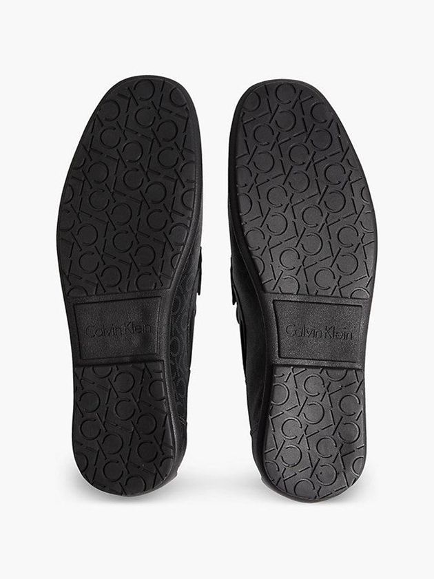 Black Calvin Klein Leather Logo Loafers Men Slip On | LAFK-59281