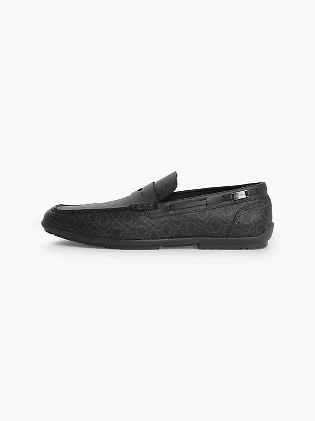 Black Calvin Klein Leather Logo Loafers Men Slip On | LAFK-59281