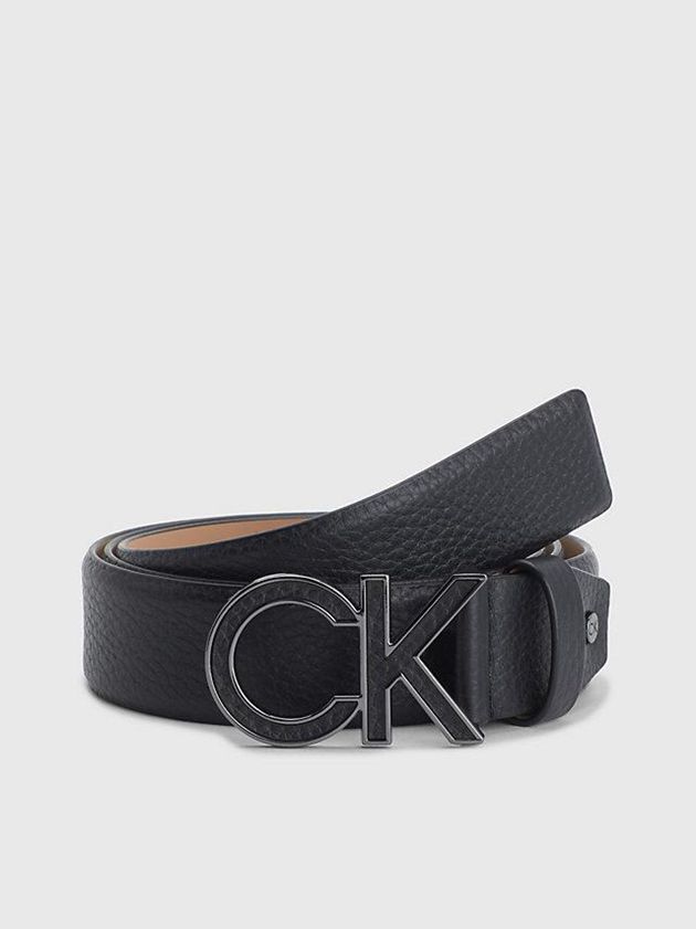 Black Calvin Klein Leather Logo Men Belt | GSFR-59431