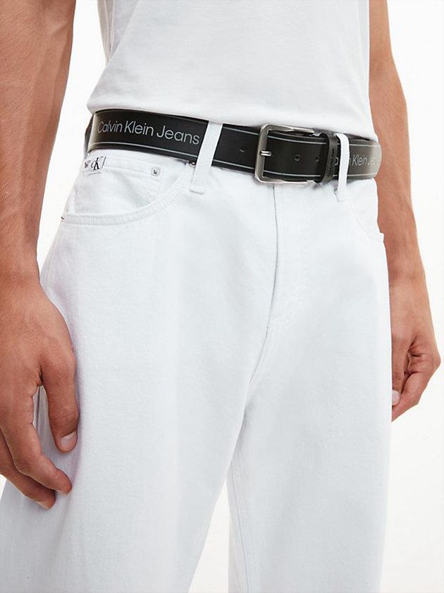 Black Calvin Klein Leather Logo Men Belt | AFPQ-64129