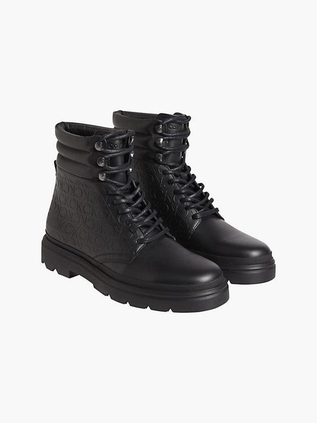 Black Calvin Klein Leather Logo Men Boots | DSLK-36857