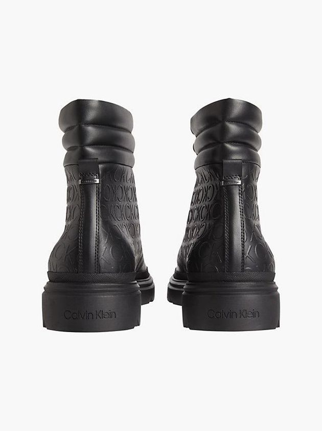 Black Calvin Klein Leather Logo Men Boots | DSLK-36857