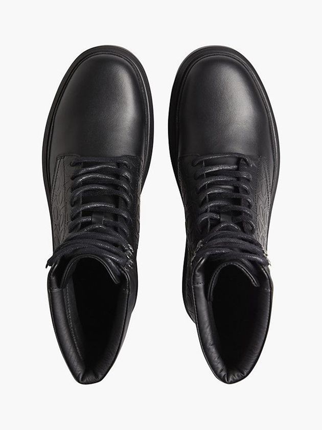 Black Calvin Klein Leather Logo Men Boots | DSLK-36857