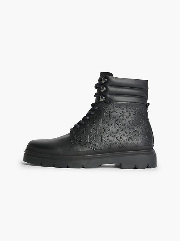 Black Calvin Klein Leather Logo Men Boots | DSLK-36857