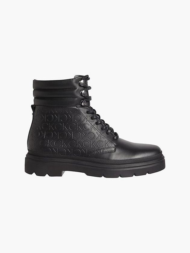 Black Calvin Klein Leather Logo Men Boots | DSLK-36857