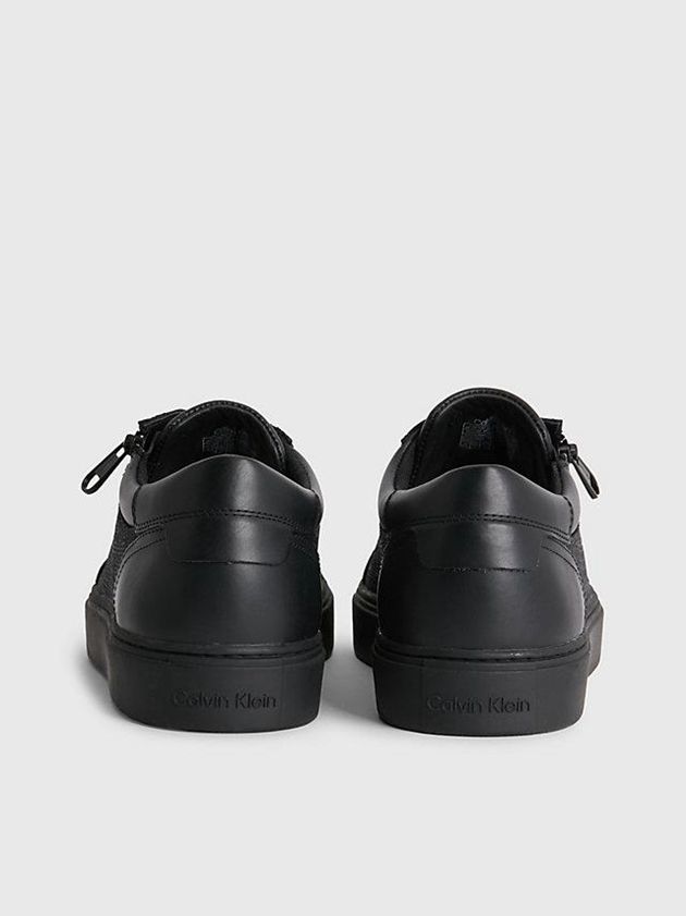 Black Calvin Klein Leather Logo Men Sneakers | DMUC-16854