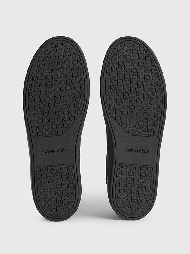 Black Calvin Klein Leather Logo Men Sneakers | DMUC-16854