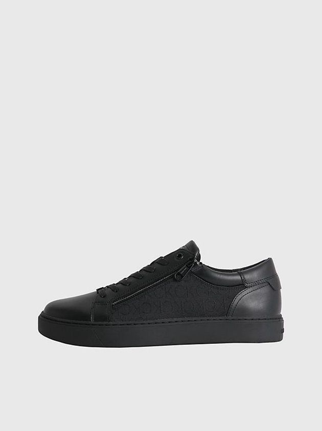 Black Calvin Klein Leather Logo Men Sneakers | DMUC-16854