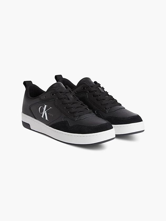 Black Calvin Klein Leather Logo Men Sneakers | GTJW-19054