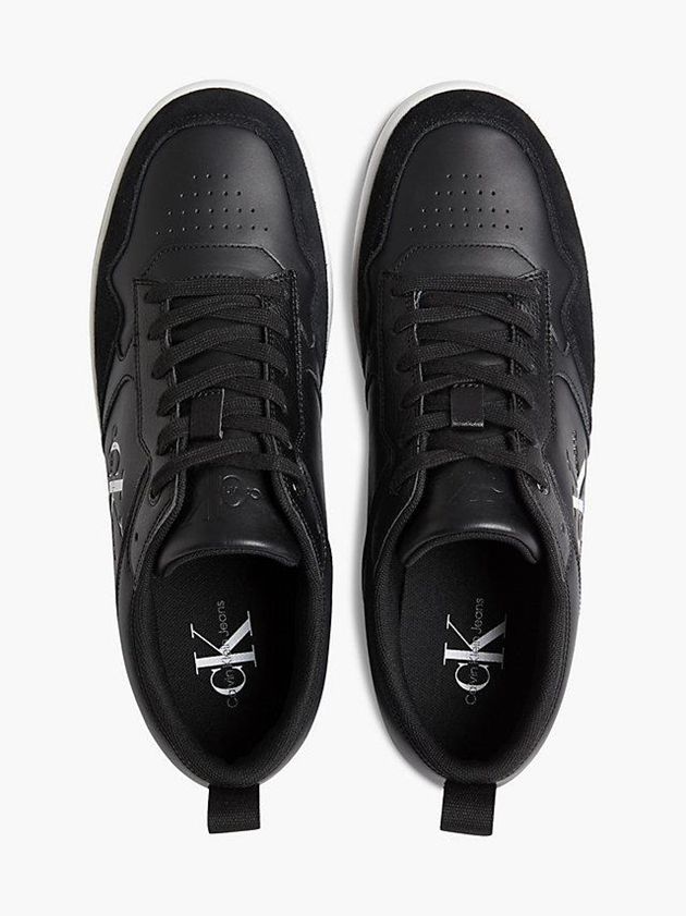 Black Calvin Klein Leather Logo Men Sneakers | GTJW-19054