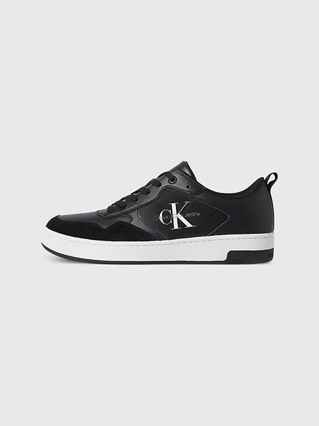Black Calvin Klein Leather Logo Men Sneakers | GTJW-19054